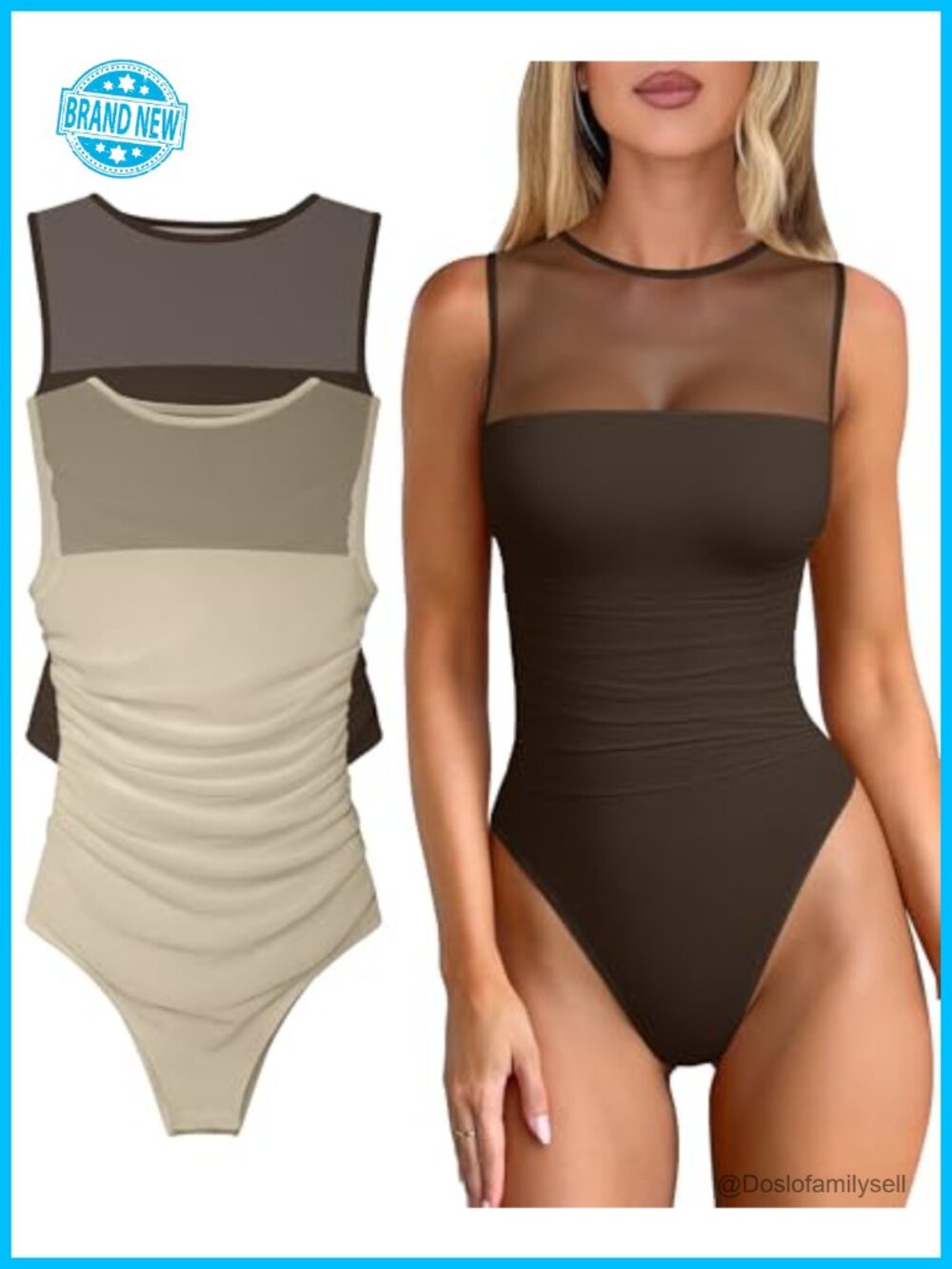 2 Piece Bodysuit Shapewear Ruched Mesh Snap Closure Going Out Top